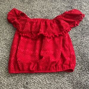 Guess off the shoulder red heart shirt S